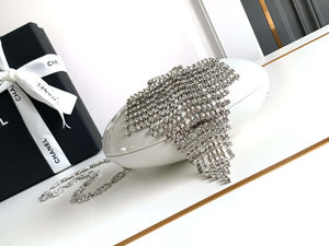 Chanel A88990 Evening Resin Crystal Chain Fringe CC Oval Minaudiere - Default Title - View 4