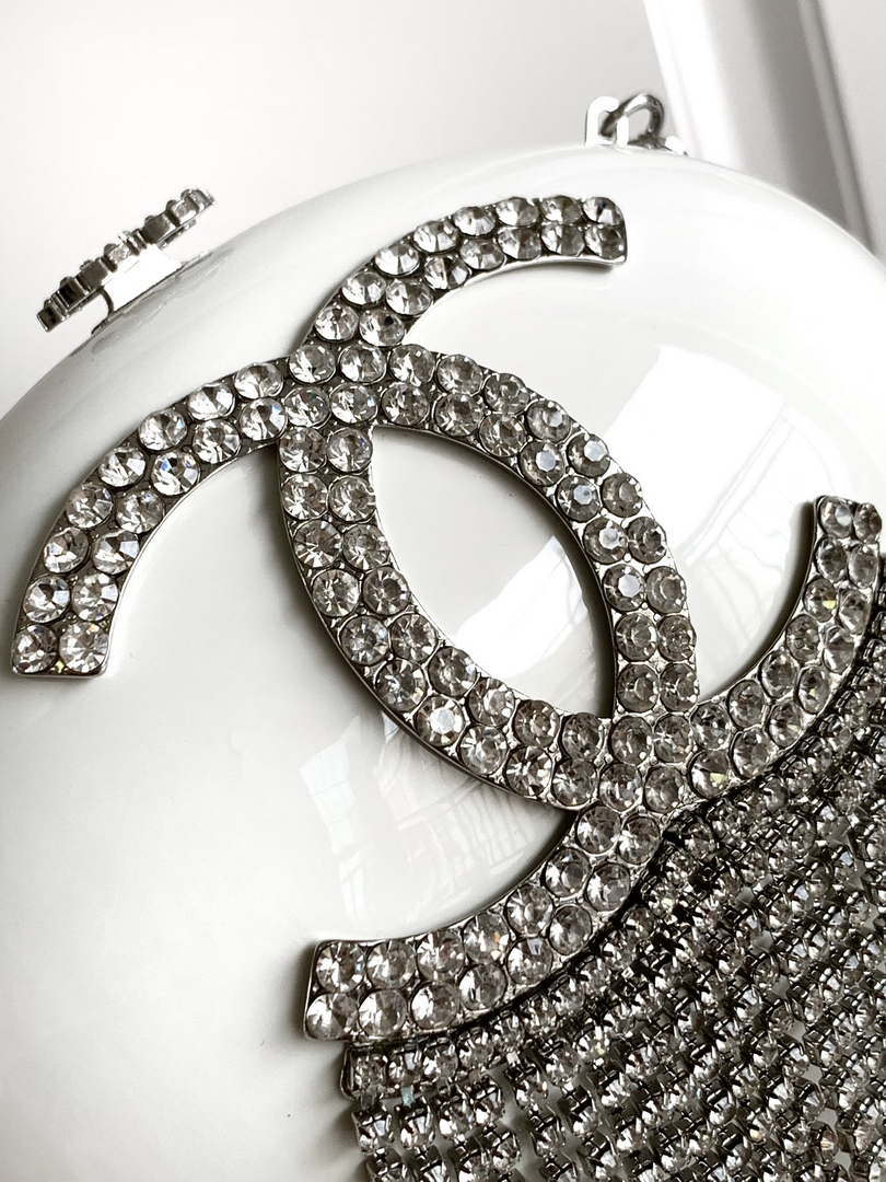 Chanel A88990 Evening Resin Crystal Chain Fringe CC Oval Minaudiere