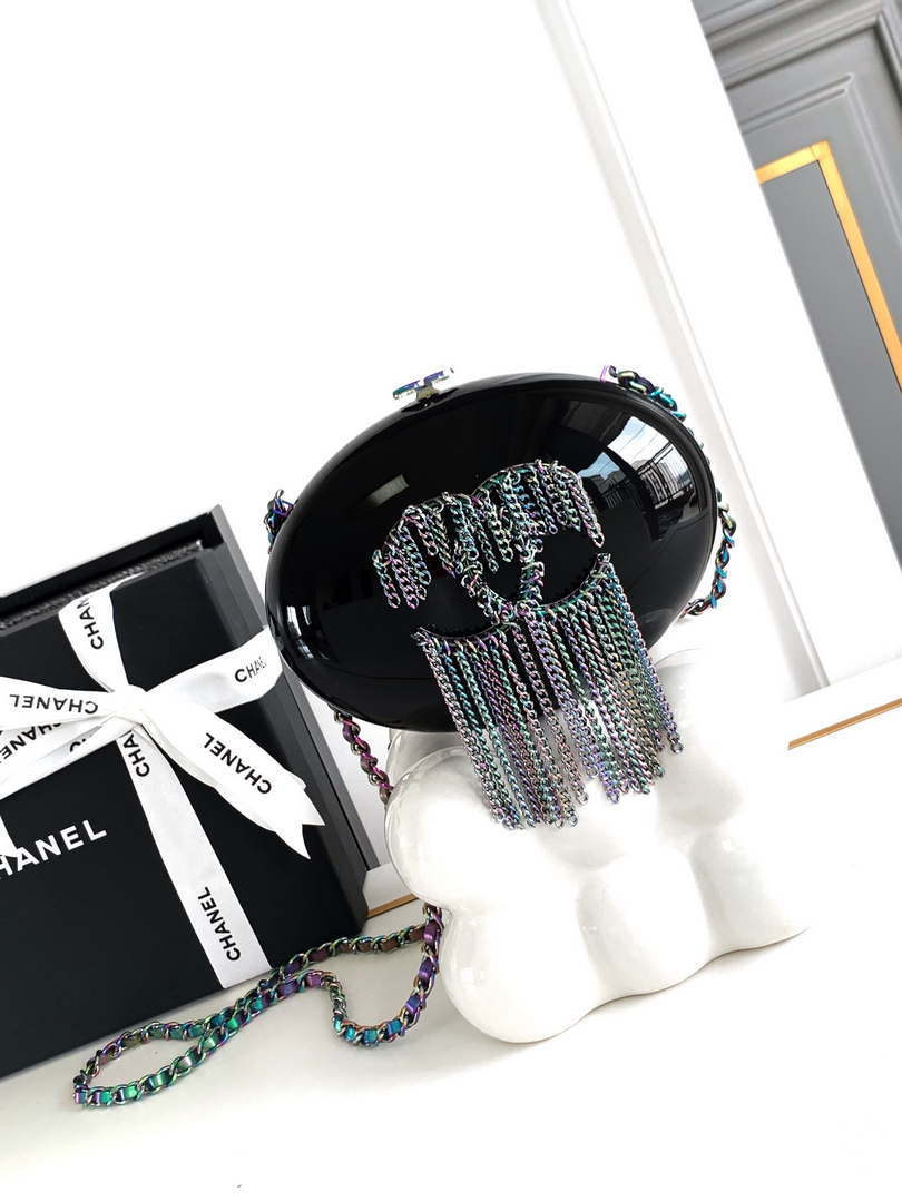 Chanel A88991 Evening Colorful tassel Chain Fringe CC Oval Minaudiere - Default Title - View 1