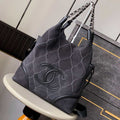 Chanel A88991 Hobo Bag Suede & Silver-Tone Metal Black - Default Title - View 1
