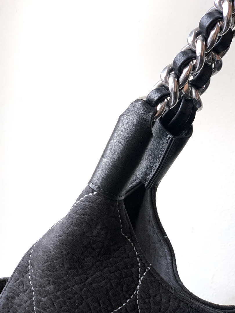 Chanel A88991 Hobo Bag Suede & Silver-Tone Metal Black
