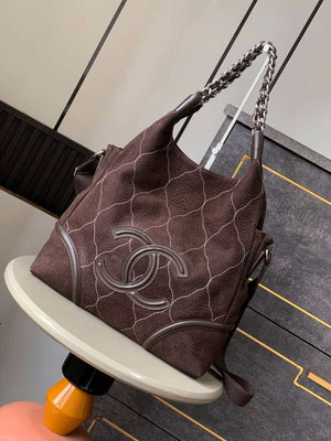 Chanel A88991 Hobo Bag Suede & Silver-Tone Metal Brown - Default Title - View 1