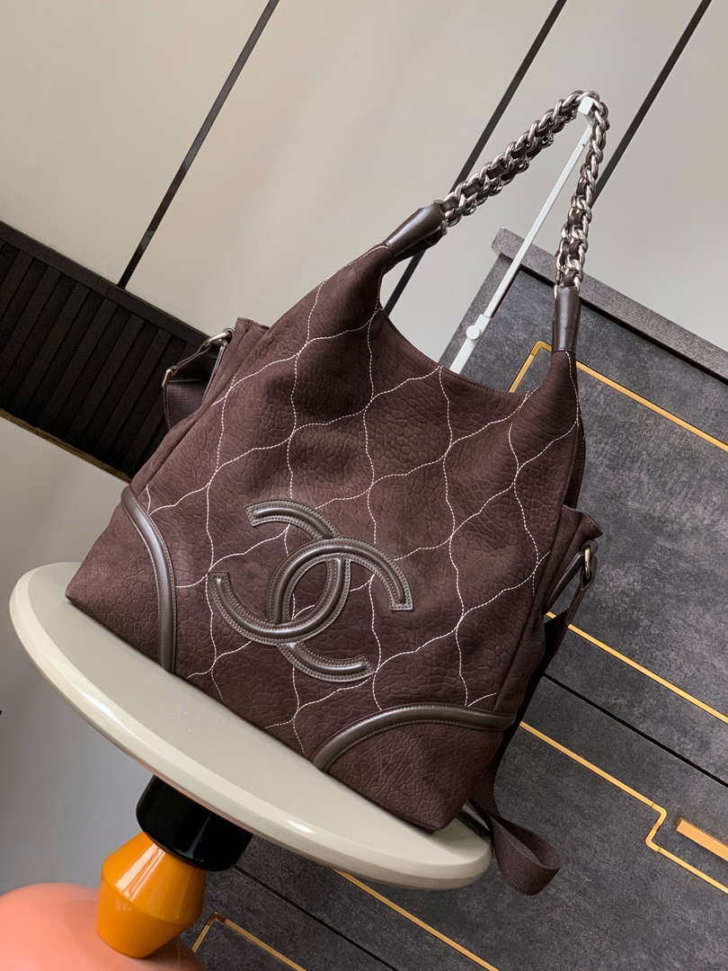 Chanel A88991 Hobo Bag Suede & Silver-Tone Metal Brown - Default Title - View 1