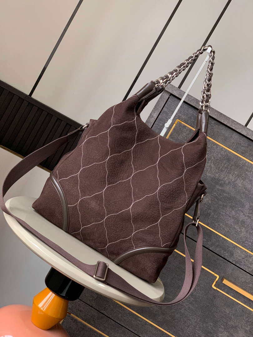 Chanel A88991 Hobo Bag Suede & Silver-Tone Metal Brown
