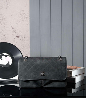 Chanel A90090 Flap Bag Vintage Black Suede Silver - Default Title - View 1