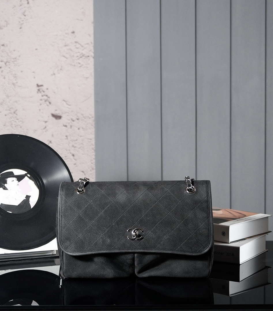 Chanel A90090 Flap Bag Vintage Black Suede Silver