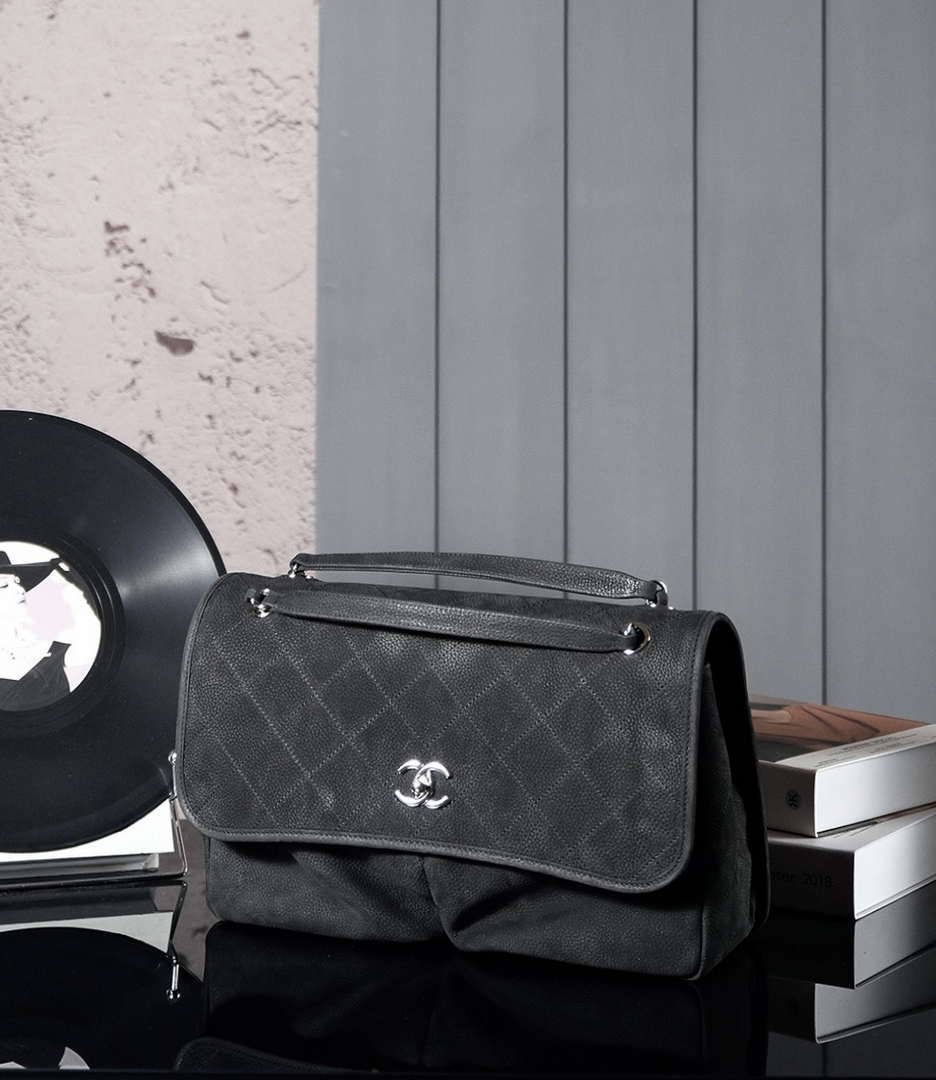 Chanel A90090 Flap Bag Vintage Black Suede Silver