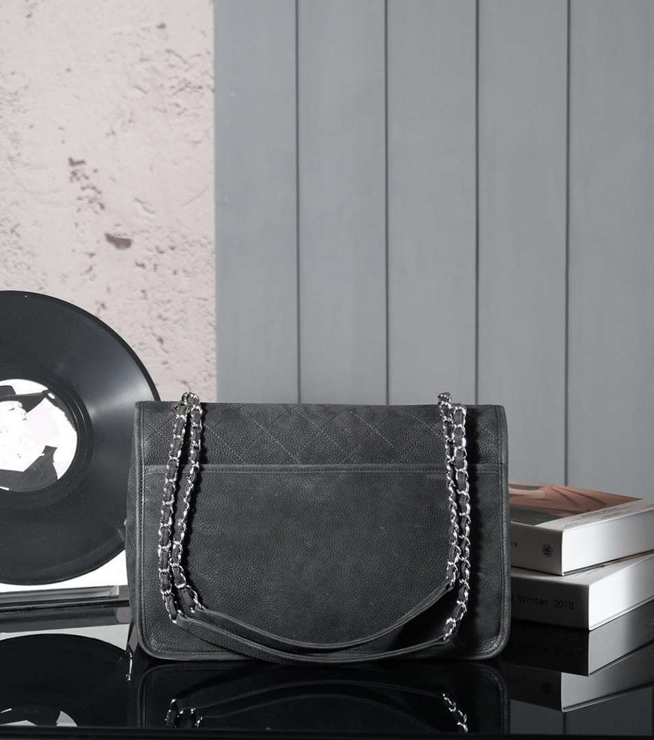 Chanel A90090 Flap Bag Vintage Black Suede Silver
