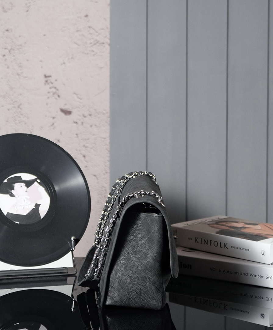 Chanel A90090 Flap Bag Vintage Black Suede Silver