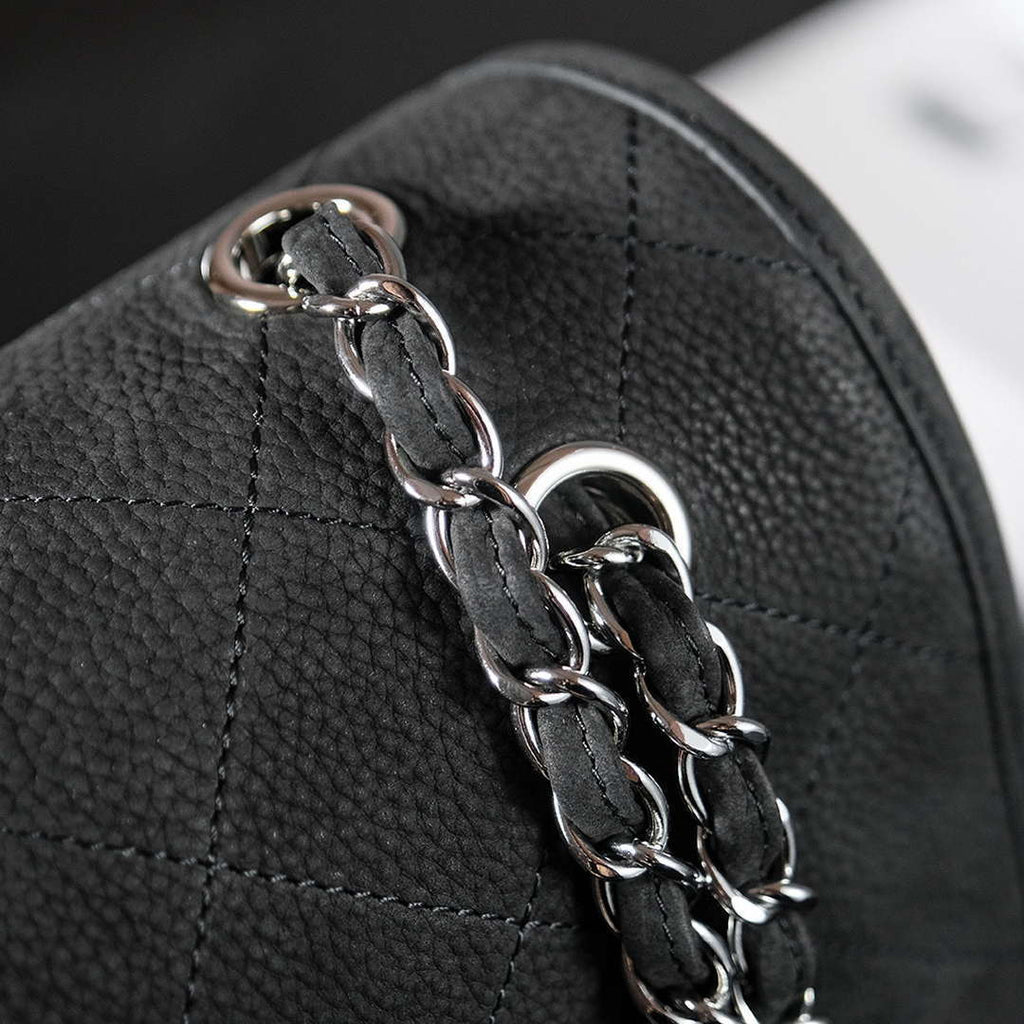 Chanel A90090 Flap Bag Vintage Black Suede Silver