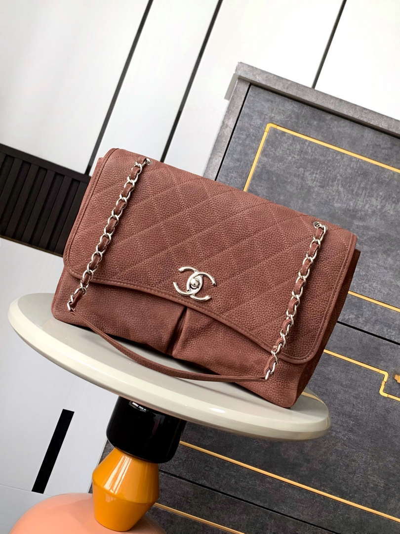 Chanel A90090 Flap Bag Vintage Coffee Suede Silver - Default Title - View 1