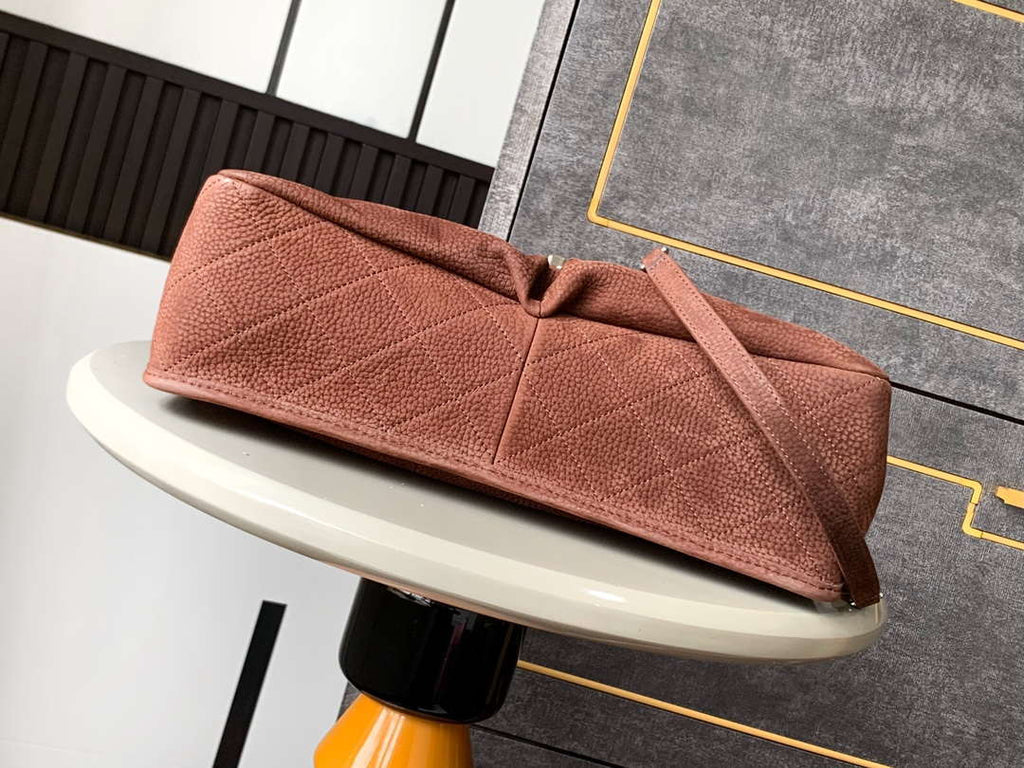 Chanel A90090 Flap Bag Vintage Coffee Suede Silver