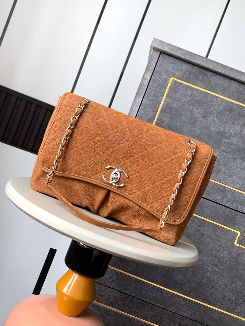 Chanel A90090 Flap Bag Vintage Earthy Yellow Suede Silver - Default Title - View 1
