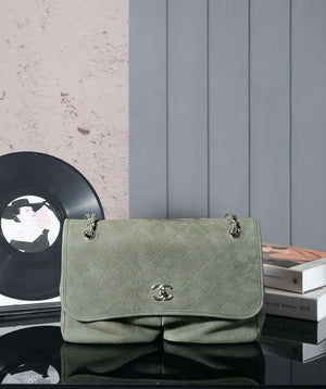 Chanel A90090 Flap Bag Vintage Green Suede Silver - Default Title - View 1