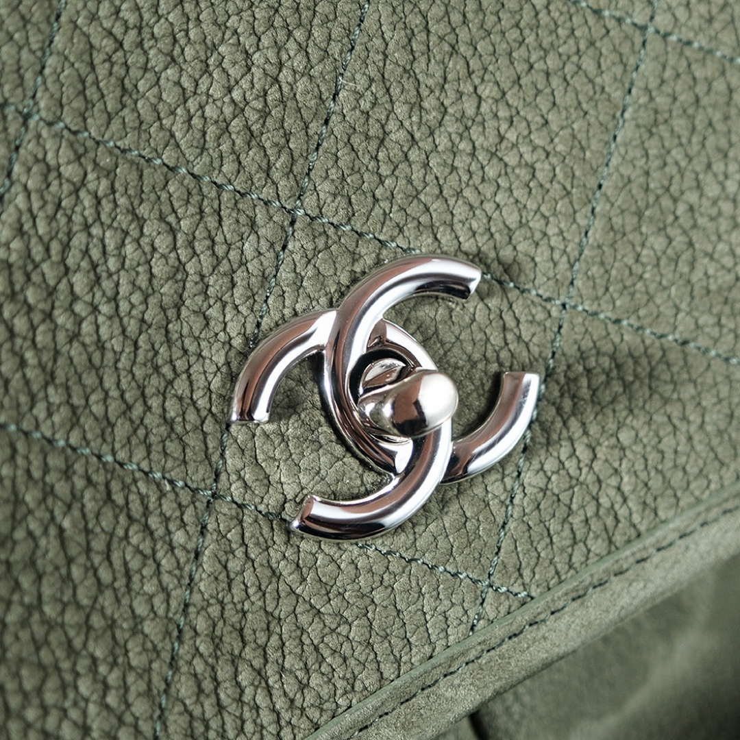 Chanel A90090 Flap Bag Vintage Green Suede Silver - Default Title - View 7