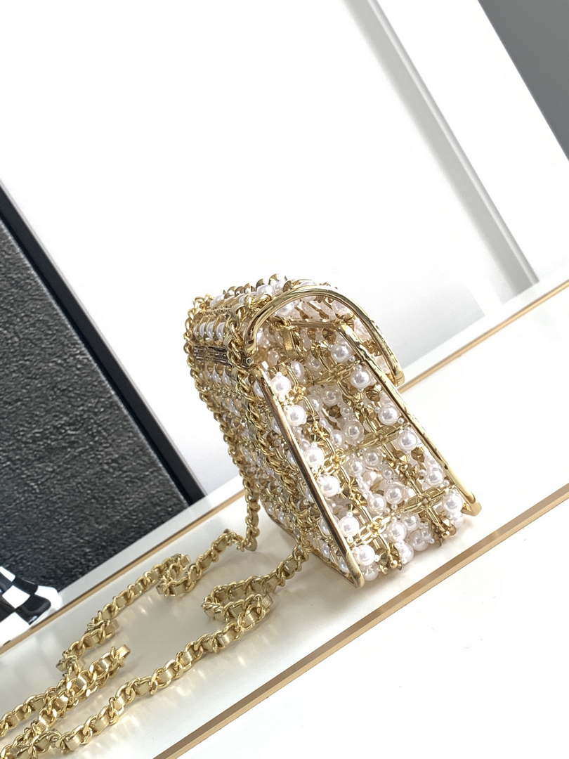Chanel A90091 Limited Edition Pearl Metal CF Evening Flap Bag gold metal