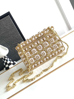 Chanel A90091 Limited Edition Pearl Metal CF Evening Flap Bag gold metal - Default Title - View 3