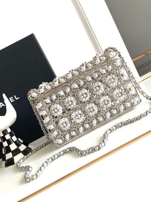Chanel A90091 Limited Edition Pearl Metal CF Evening Flap Bag Silver metal - Default Title - View 3