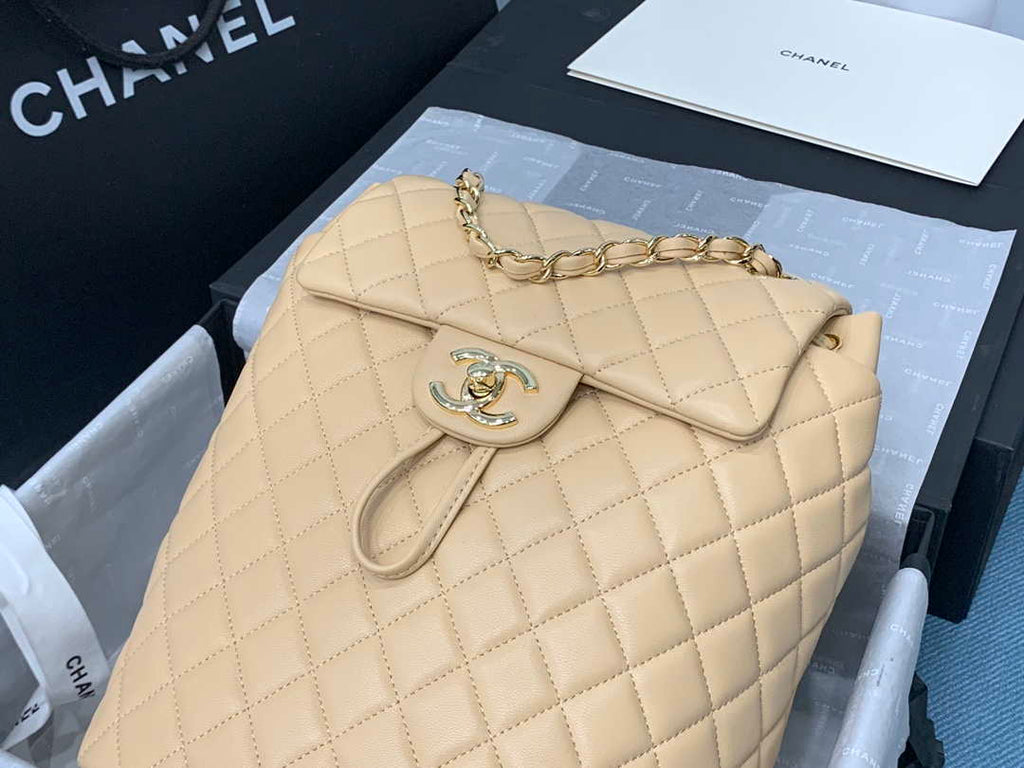 Chanel A91120 Backpack Vintage Lambskin Bag Apricot