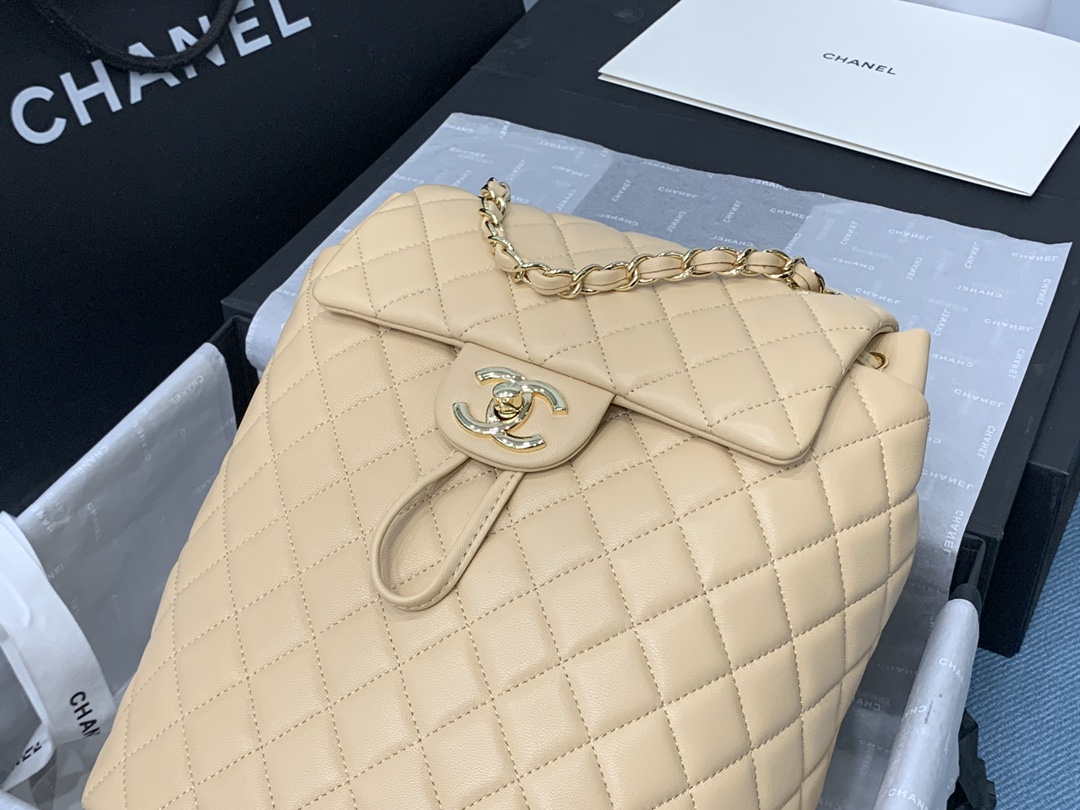 Chanel A91120 Backpack Vintage Lambskin Bag Apricot