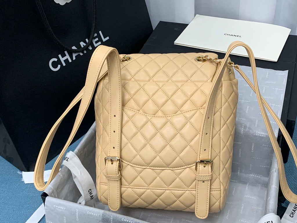 Chanel A91120 Backpack Vintage Lambskin Bag Apricot