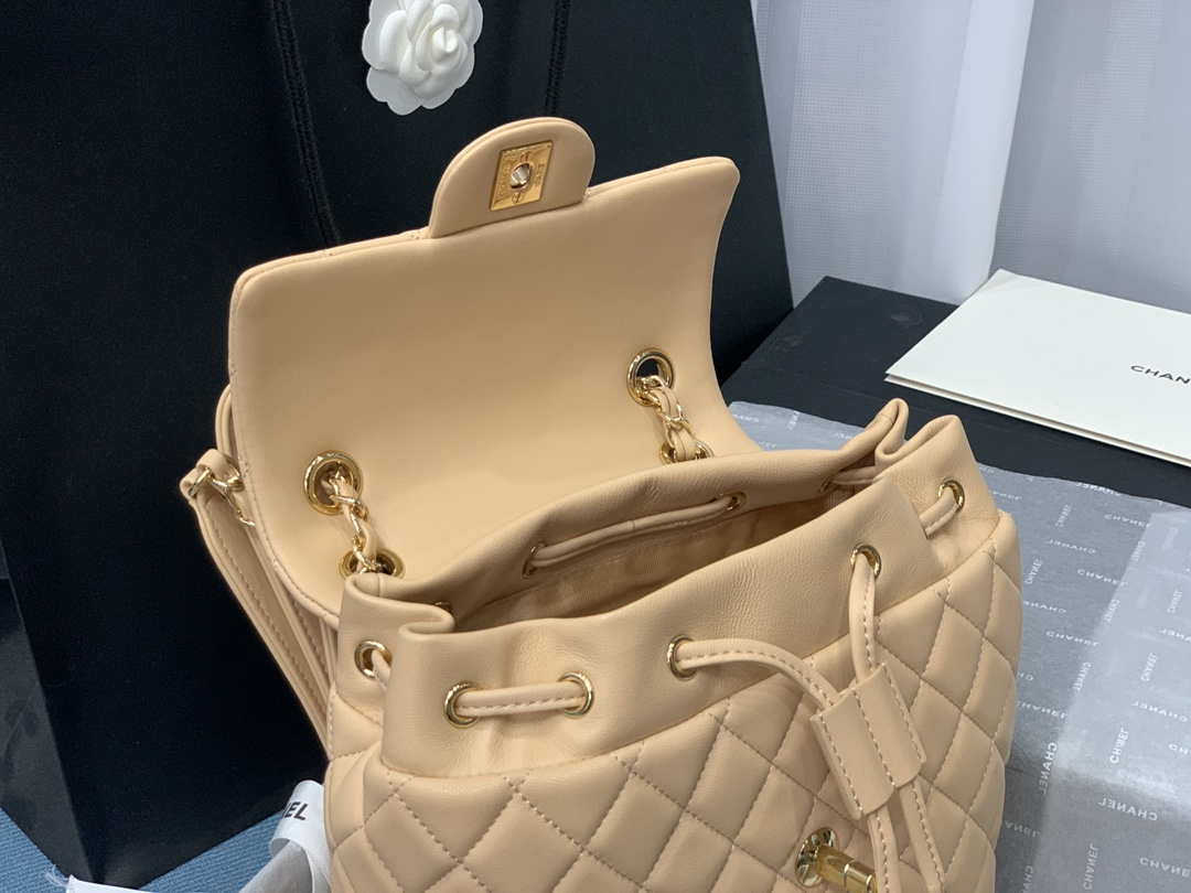 Chanel A91120 Backpack Vintage Lambskin Bag Apricot - Gold / Small 25 x 20 x10 ???? - View 18
