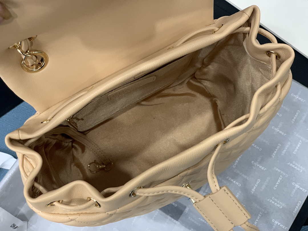 Chanel A91120 Backpack Vintage Lambskin Bag Apricot