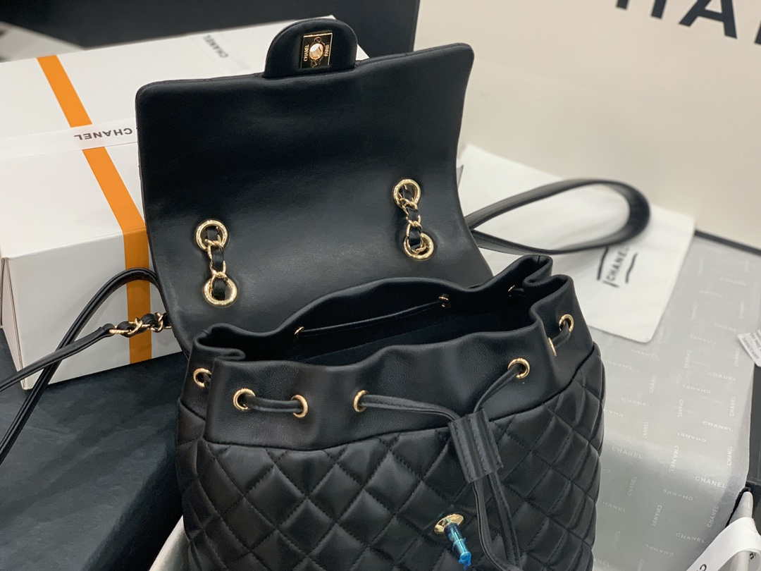 Chanel A91120 Backpack Vintage Lambskin Bag Black - Gold / Small 25 x 20 x10 ???? - View 8