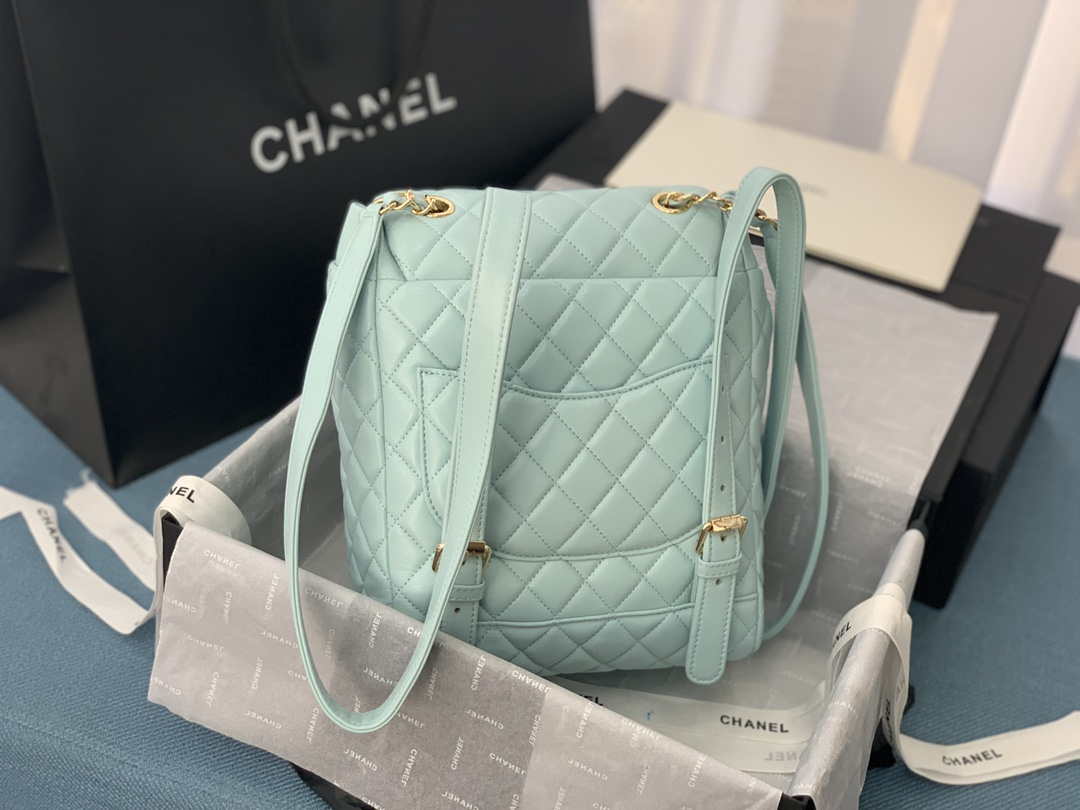 Chanel A91120 Backpack Vintage Lambskin Bag Blue - Gold / Small 25 x 20 x10 ???? - View 4