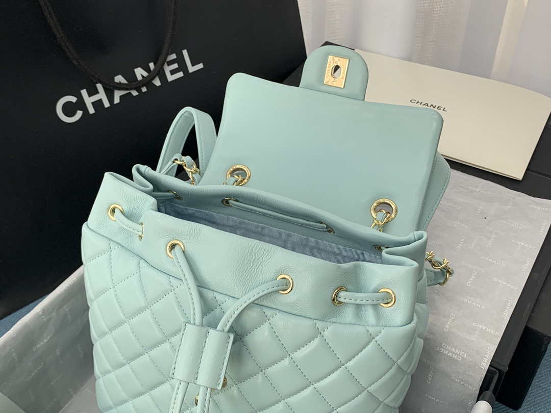 Chanel A91120 Backpack Vintage Lambskin Bag Blue - Gold / Small 25 x 20 x10 ???? - View 6