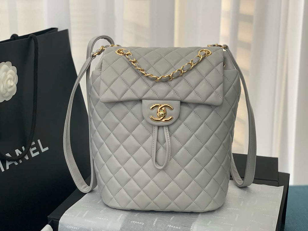 Chanel A91120 Backpack Vintage Lambskin Bag Gray