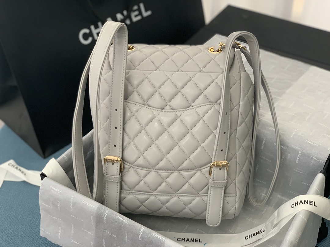 Chanel A91120 Backpack Vintage Lambskin Bag Gray - Gold / Small 25 x 20 x10 ???? - View 6