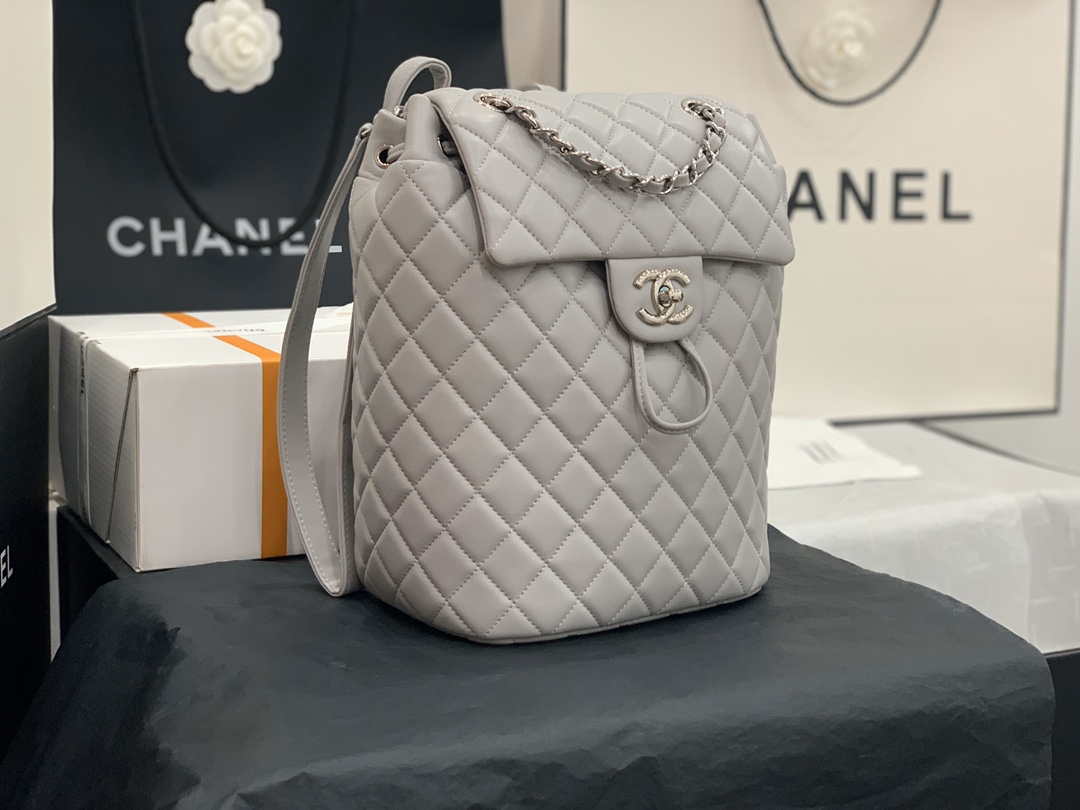 Chanel A91120 Backpack Vintage Lambskin Bag Gray