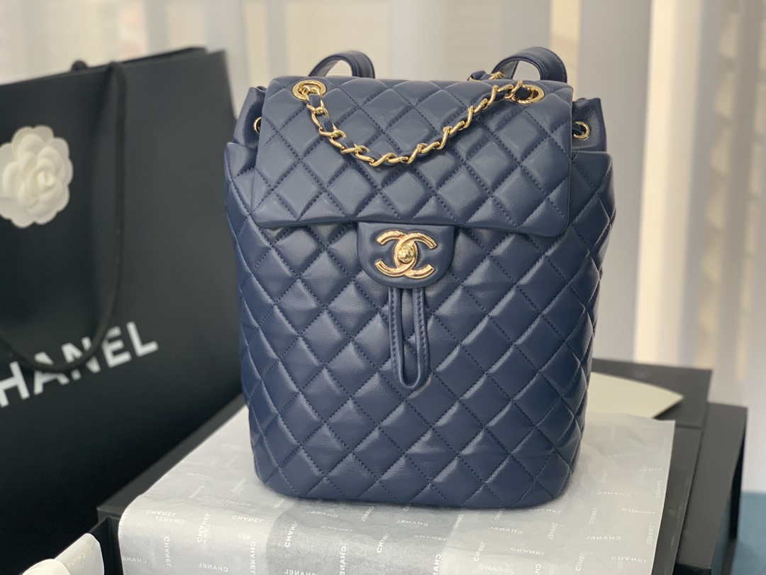 Chanel A91120 Backpack Vintage Lambskin Bag Navy Blue