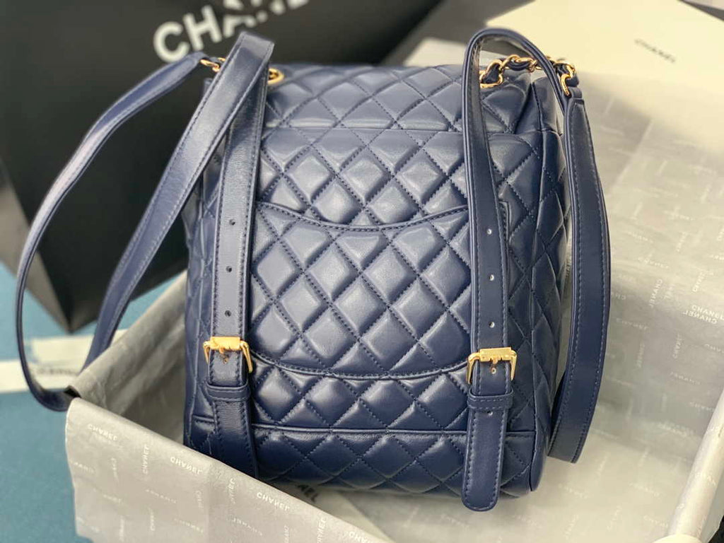 Chanel A91120 Backpack Vintage Lambskin Bag Navy Blue