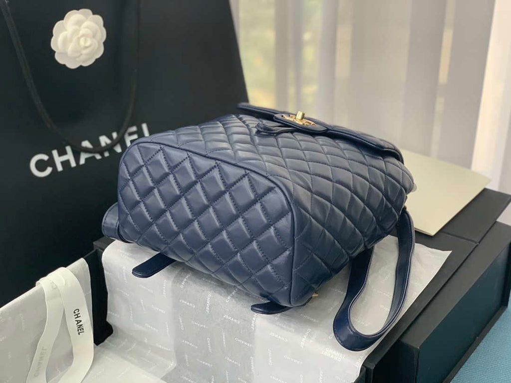 Chanel A91120 Backpack Vintage Lambskin Bag Navy Blue