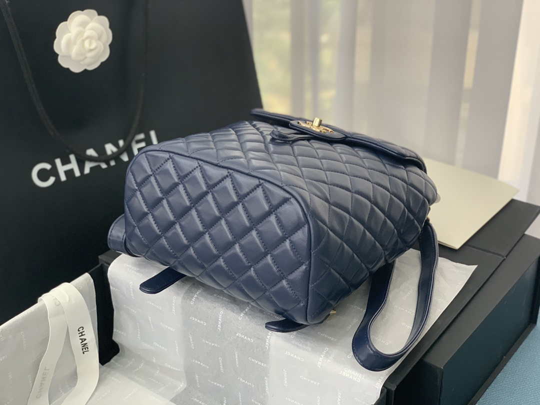 Chanel A91120 Backpack Vintage Lambskin Bag Navy Blue - Gold / Small 25 x 20 x10 ???? - View 7