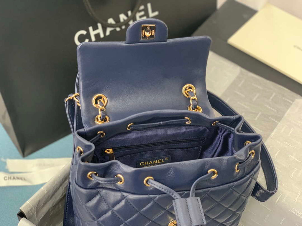 Chanel A91120 Backpack Vintage Lambskin Bag Navy Blue