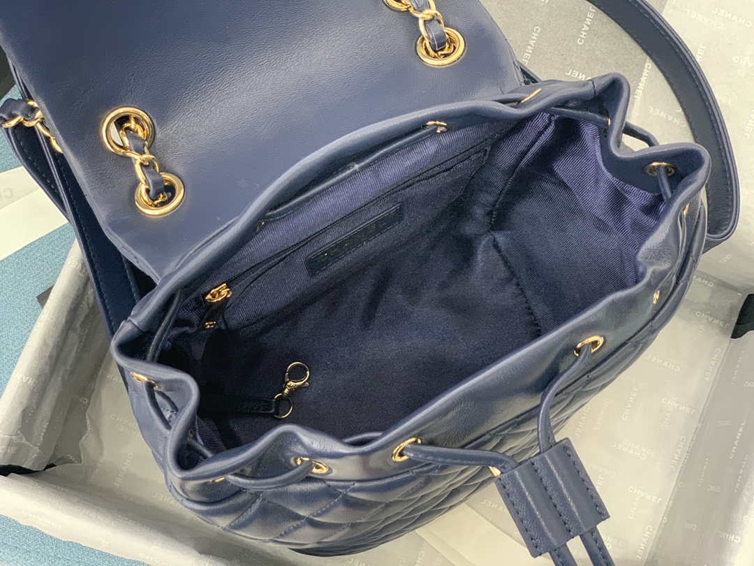 Chanel A91120 Backpack Vintage Lambskin Bag Navy Blue - Gold / Small 25 x 20 x10 ???? - View 9
