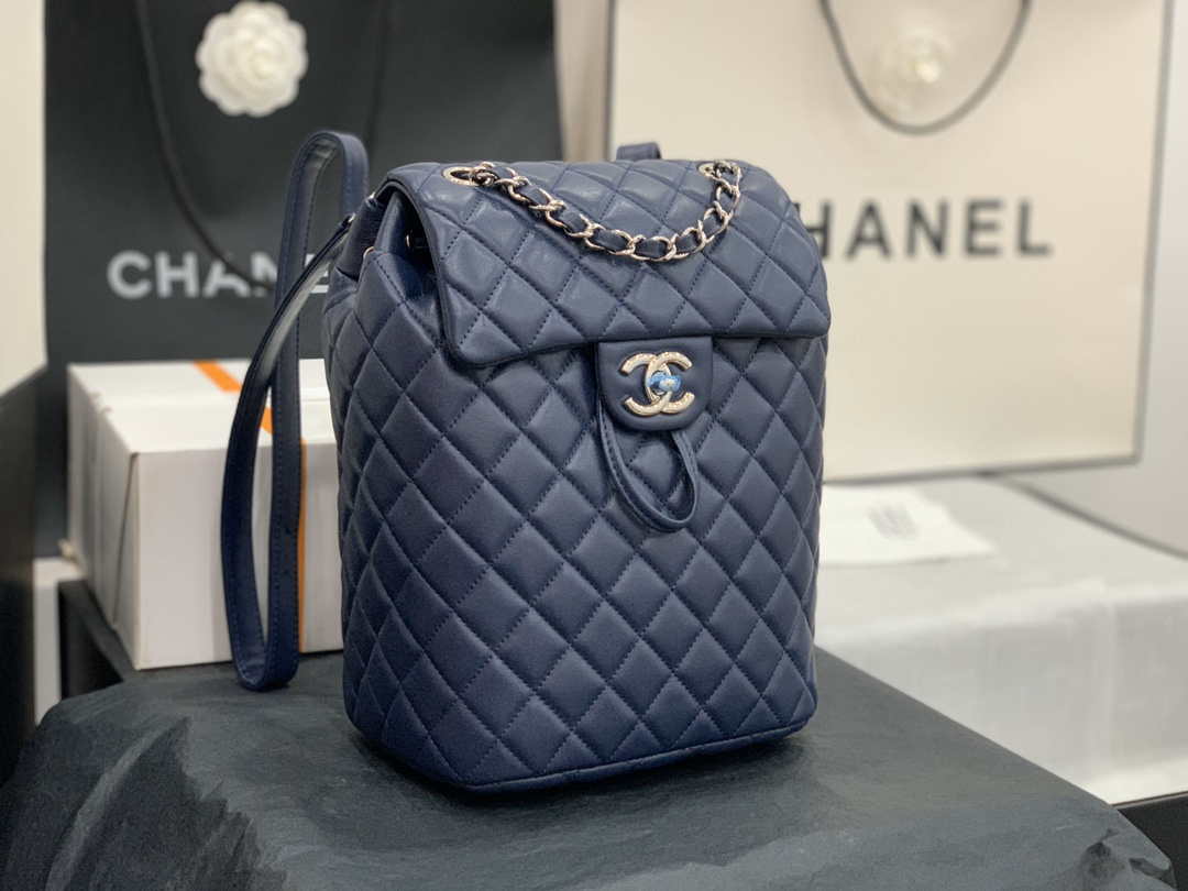 Chanel A91120 Backpack Vintage Lambskin Bag Navy Blue