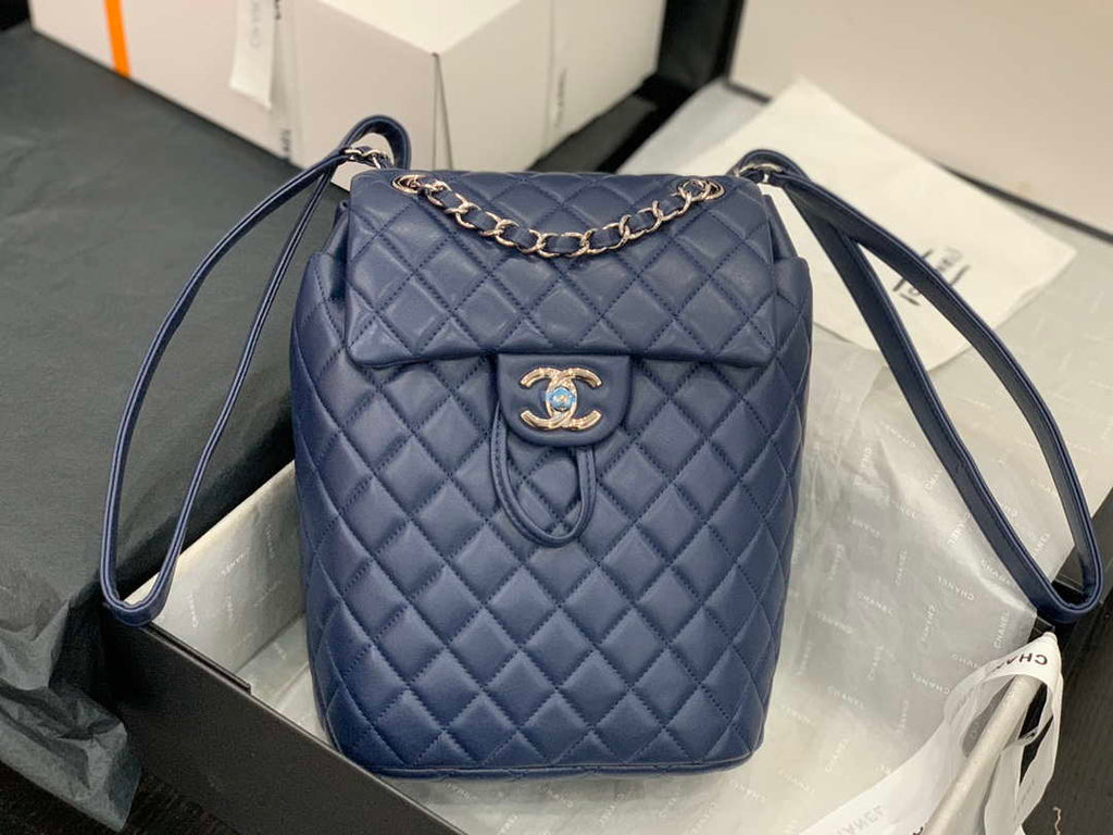 Chanel A91120 Backpack Vintage Lambskin Bag Navy Blue