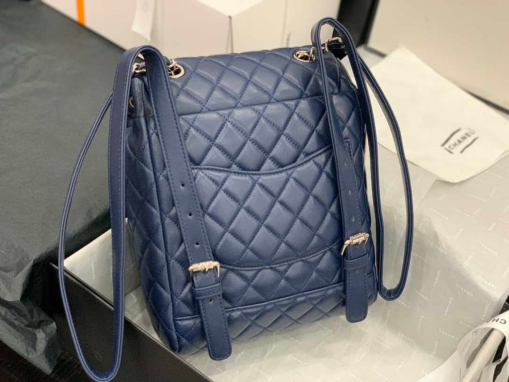 Chanel A91120 Backpack Vintage Lambskin Bag Navy Blue