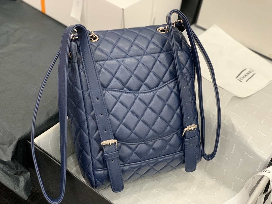 Chanel A91120 Backpack Vintage Lambskin Bag Navy Blue