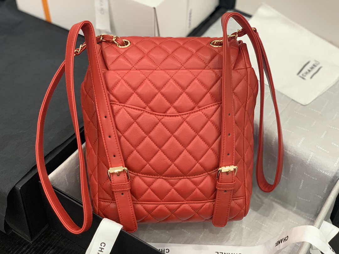 Chanel A91120 Backpack Vintage Lambskin Bag Red - Gold / Small 25 x 20 x10 ???? - View 4