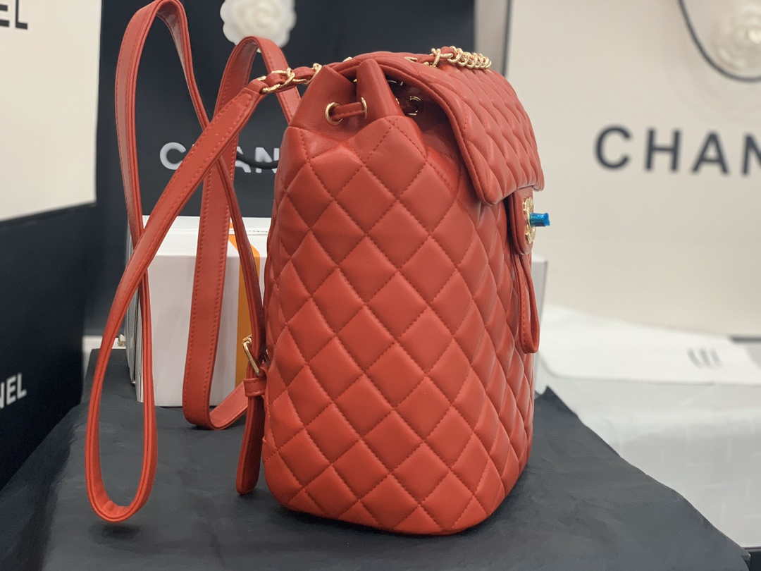 Chanel A91120 Backpack Vintage Lambskin Bag Red - Gold / Small 25 x 20 x10 ???? - View 5