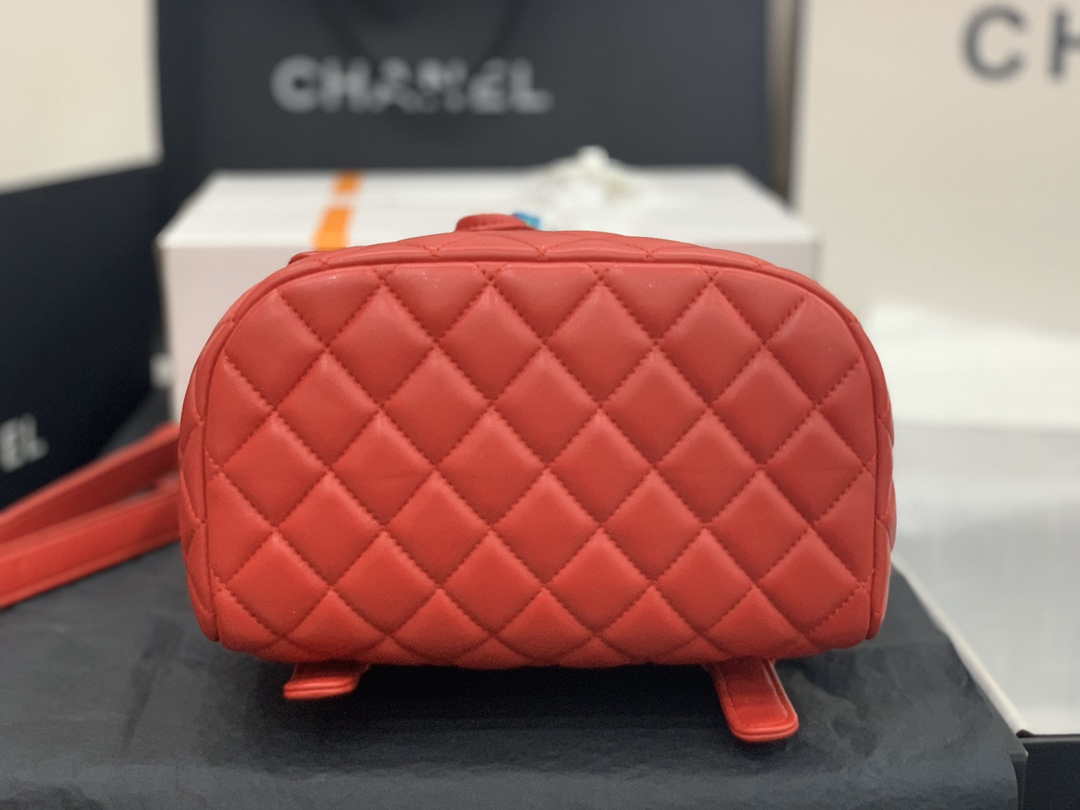 Chanel A91120 Backpack Vintage Lambskin Bag Red - Gold / Small 25 x 20 x10 ???? - View 7