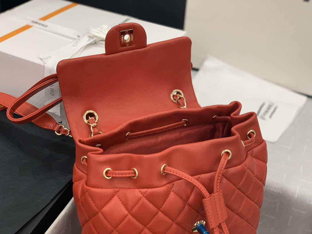 Chanel A91120 Backpack Vintage Lambskin Bag Red - Gold / Small 25 x 20 x10 ???? - View 8