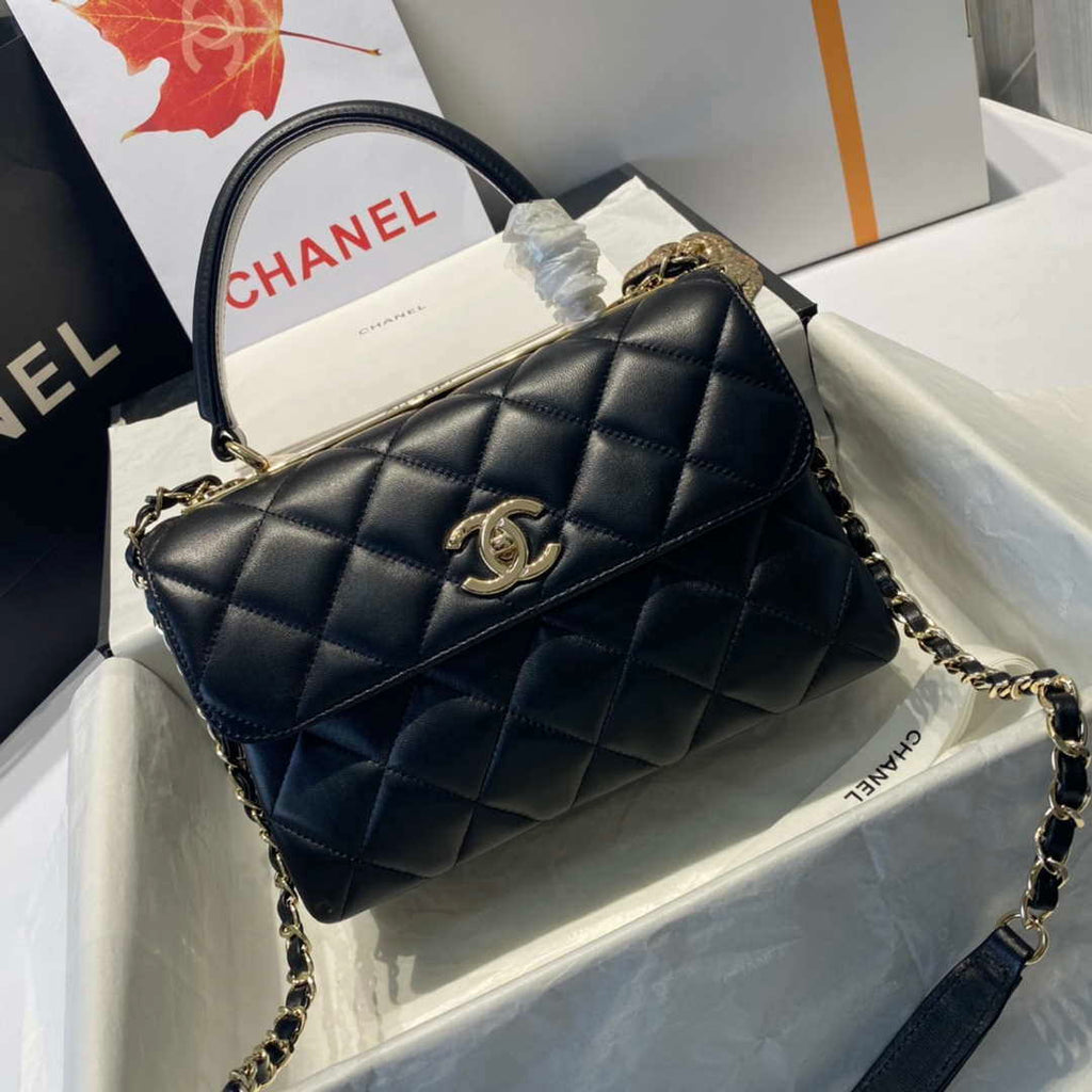 Chanel A92236 Flap Bag With Top Handle Lambskin & Gold-Tone Metal Black