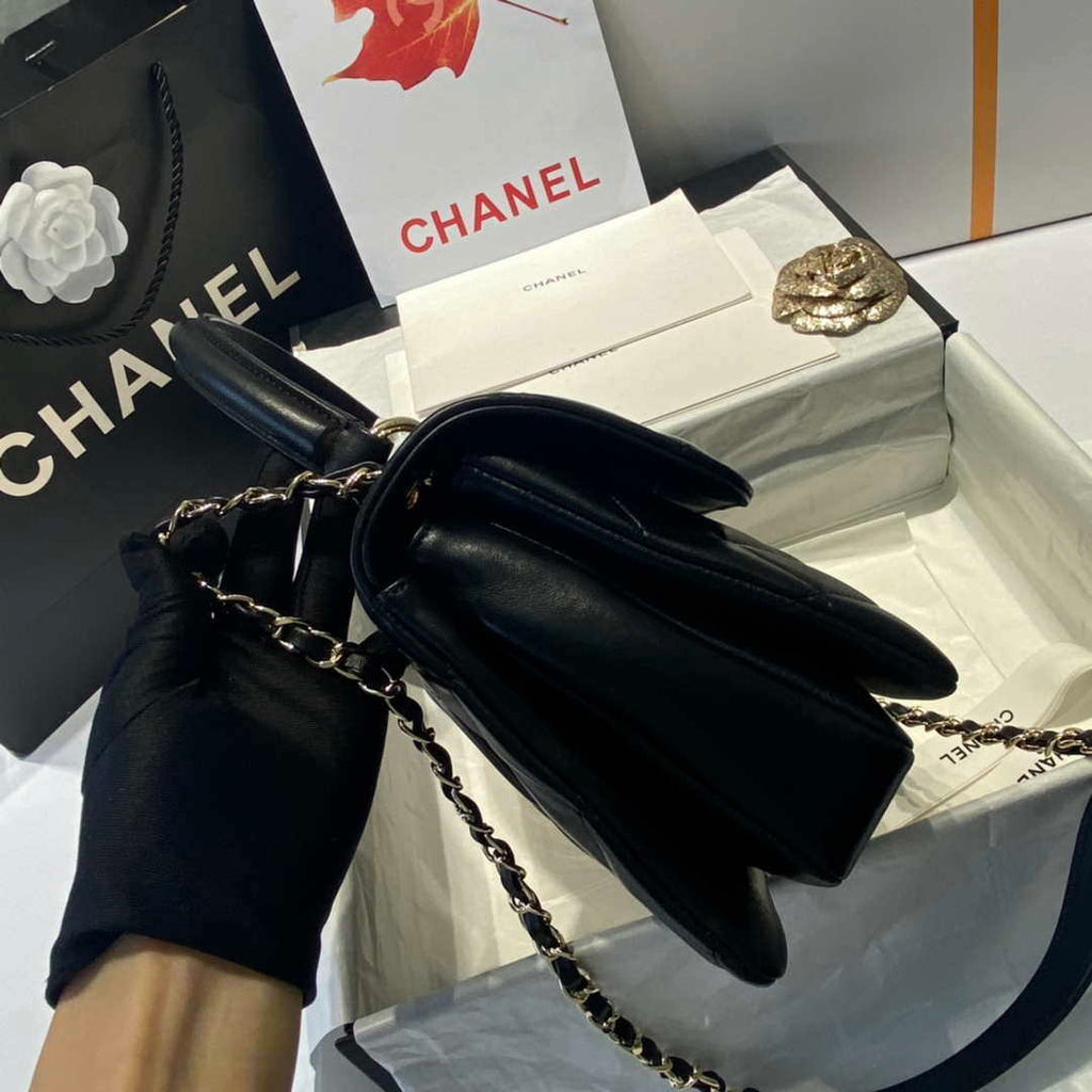 Chanel A92236 Flap Bag With Top Handle Lambskin & Gold-Tone Metal Black