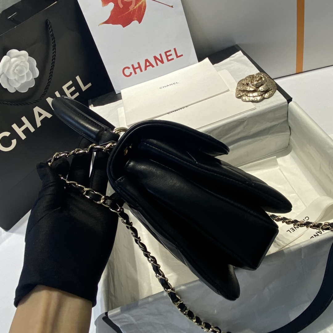Chanel A92236 Flap Bag With Top Handle Lambskin & Gold-Tone Metal Black - Default Title - View 5